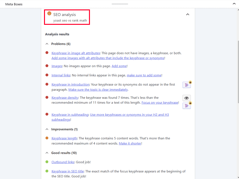 SEO Analysis in Yoast