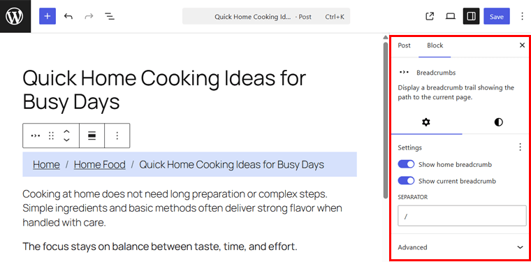 Settings and Customization of Breadcrumbs