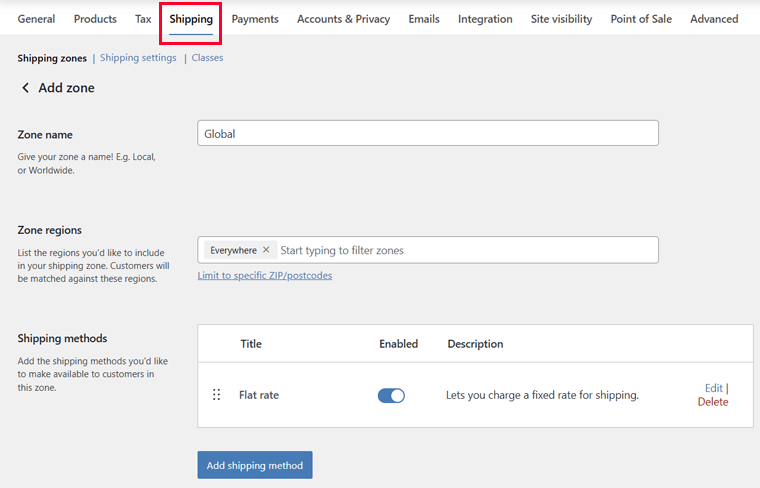 WooCommerce Shipping Settings