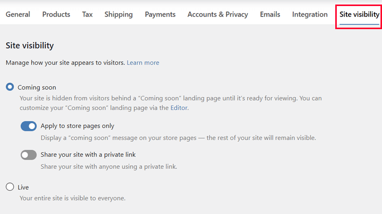 WooCommerce Site Visibility
