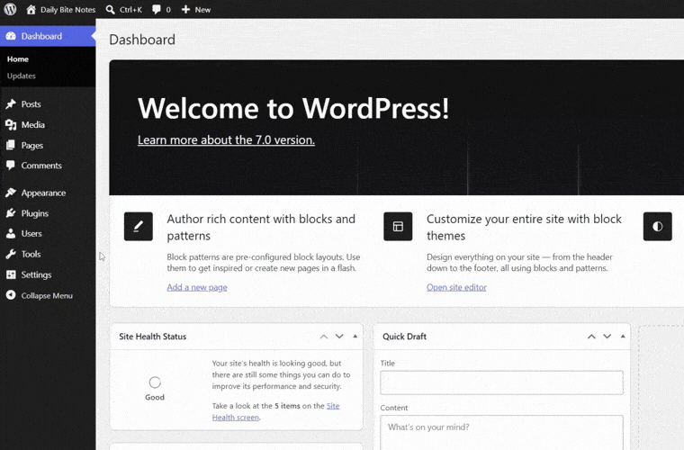 Transition from Dashboard to Settings