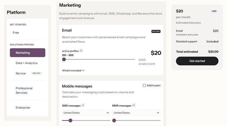 Klaviyo Marketing Pricing