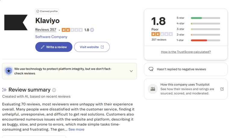 Trustpilot Klaviyo Reviews