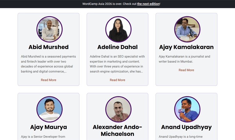 Example of Speakers at WordCamp