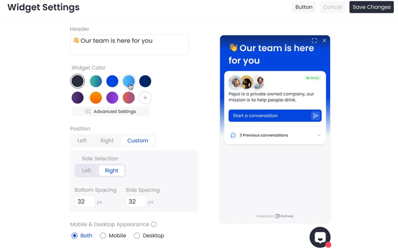 Chatway Widget Customization