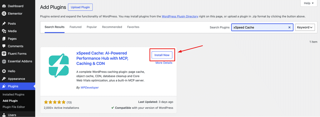 Install the xSpeed Cache Plugin